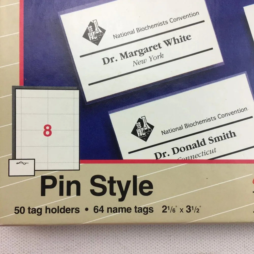 Avery Laser Name Tag Kit #5383 Pin Style 50 Tag Holders 64 Name Tags Professiona